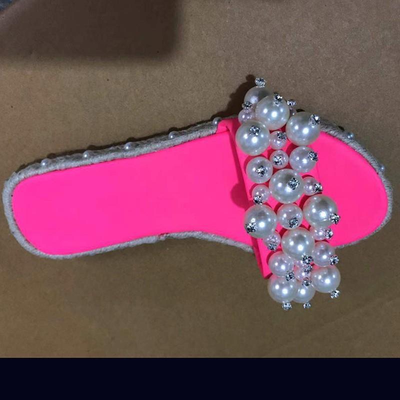 Slippers TGHDOF Fashion Brand Pearl Beaded Shoes Red Velvet Flat Mules Comfortable Open Toe Women Slides Sandals Summer
