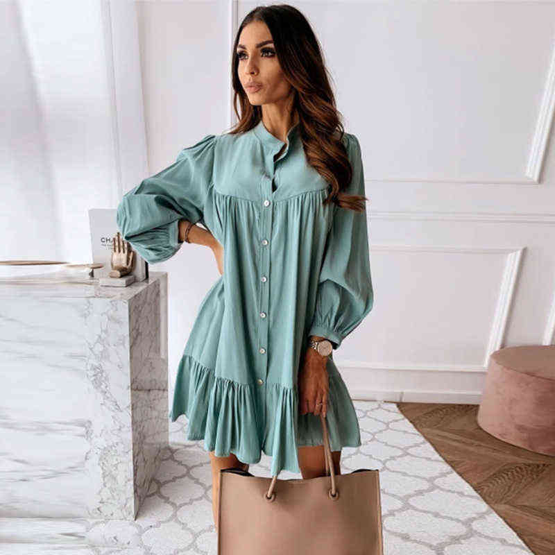 Women Vintage Ruffled Front Button A-line Dress Long Sleeve Stand Collar Solid Elegant Casual Mini Dress 2021 Autumn New Dress G1223, White
Women Vintage Ruffled Front Button A-line Dress Long Sleeve Stand Collar Solid Elegant Casual Mini Dress 2021 Autumn New Dress G1223, White