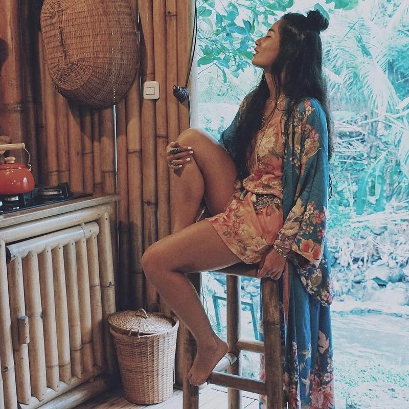 Kaftan Bohemian Printed Summer Dress Long Kimono Tunic Women Plus Size Beach Wear Swim Suit Cover Up Robe de plage A140 210420