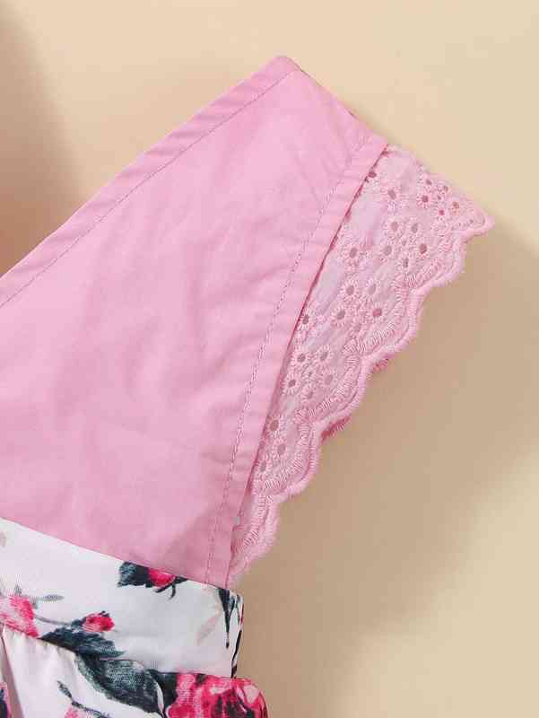 Baby Floral Print Eyelet Embroidery Combo Bodysuit Dress SHE