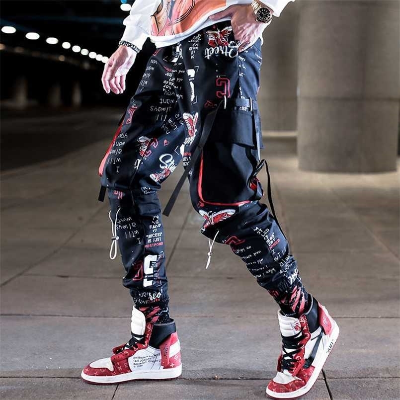 Man Pants Fashion Streetwear Stitching Color Joggers Hip Hop Long Pants Men Elastic Waist Cargo Pants 211112