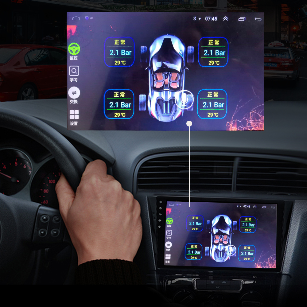 Android TPMS for Car Radio DVD Player Alarm Auto Tire Pressure Monitoring System Spare Tyre 4 External Sensor USB TMPS