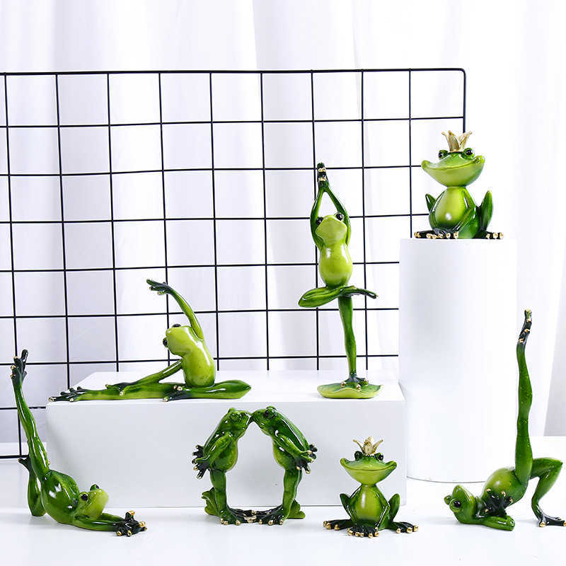 VILEAD Resin Yoga Frog Figurines Garden Crafts Decoration Porch Store Animal Ornaments Room Interior Home Decor Accessories 210804