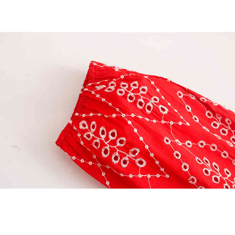 Summer Women's Dress Sexy V-neck Bubble Sleeve Blouse Retro Heavy Embroidery Shirt with Flurried Trim Female 210507