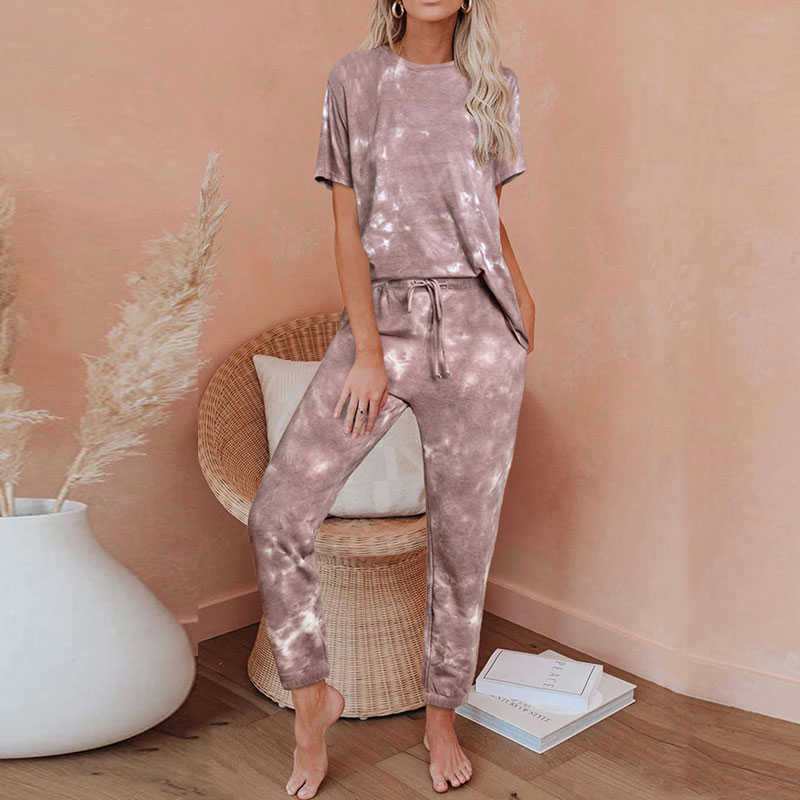 Women Pajamas Set Tie Dye Women's Pajamas Lounge Wear Homewear Suit Loungewear Set Women Sleep Wear Sleepwear Pajamas For Women 210924
