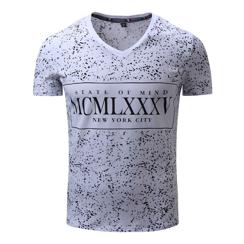 Arrival Men T-shirt Men's Short Sleeve Tee Full Polka Dot Printing V-neck T Shirt Cotton Flexible Tops Plus Size Tshirt Male 210518