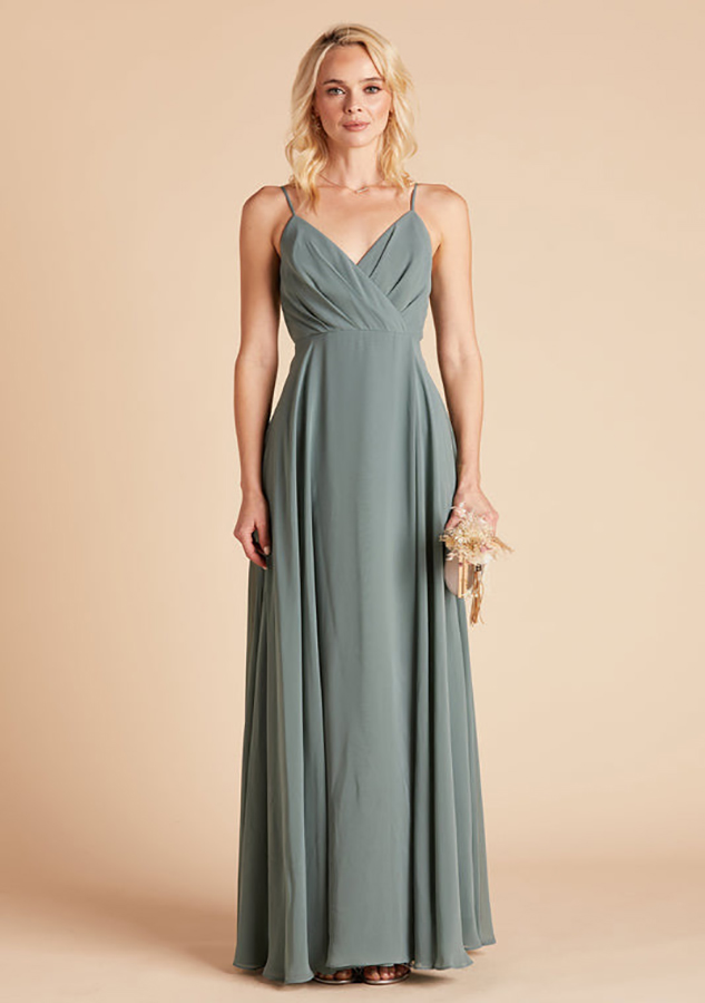 Flowy Chiffon Bridesmaid Dress Spaghetti Straps Pockets Maid Of Honor Dress Floor Length Wedding Party Guest Gowns
