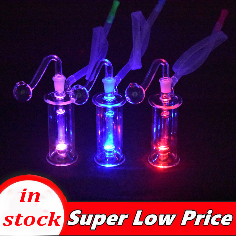 cheapest Glass Oil Burner bong Glow In The Dark Glass Bubbler Bong Ash Catcher Smoking Water Pipes with10mm male glass oil burner pipe 2pcs
