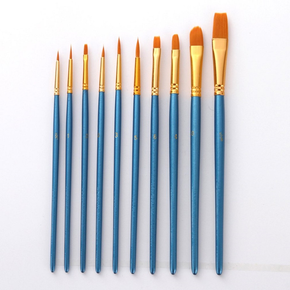 10 pcs Artist Nylon Paint Brush Professional Watercolor Acrylic Wooden Handle Painting Brushes Make Up Tools