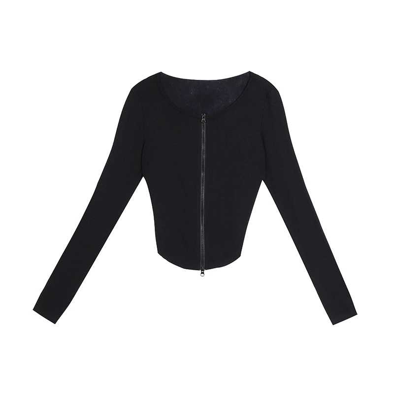Zipper Women Cardigans Sweater Sexy Long Sleeve Corpped Knitted Autumn Fashion Female Top Casual Slim Blouse blusas mujer 12381 210528wtt