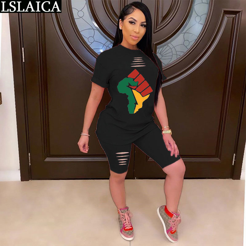 Sweat Suits Women O-Neck Short Sleeve Casual Pullover Clothes for Printing Elastic Waist Fashion Two Piece Set 210520