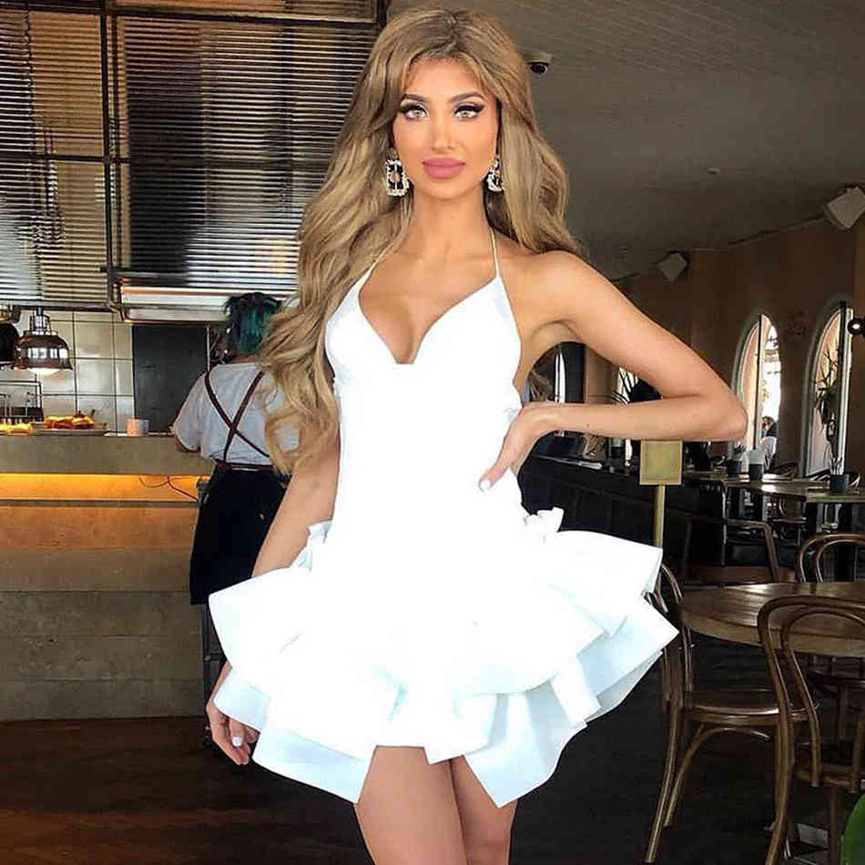 Summer Women Mini Mermaid Bandage Dress Sexy Spaghetti Strap Ruffles V Neck Club Celebrity Runway Party 210423