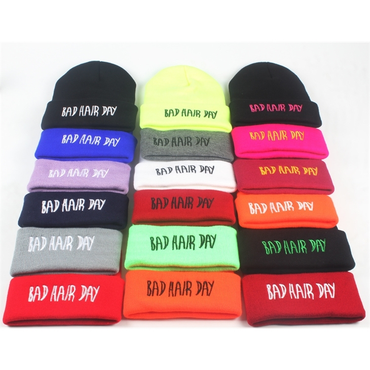 Beanies sale Hip hop Pullover hat letter bad hair day knitted embroidered wool 15 color cold, Red 
Beanies sale Hip hop Pullover hat letter bad hair day knitted embroidered wool 15 color cold, Red