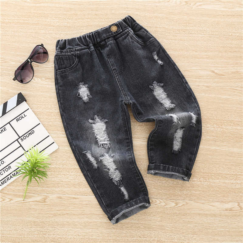 Spring and Summer Autumn Baby / Toddler Trendy Ripped Jeans for Kids Boy Bottoms 210528