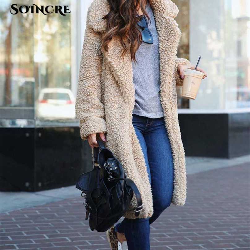 Faux Fur Long Teddy Bear Coats Woman Fashion Autumn Winter Warm Fur Plush Jacket Female Solid Color High Street Outwear 211123
