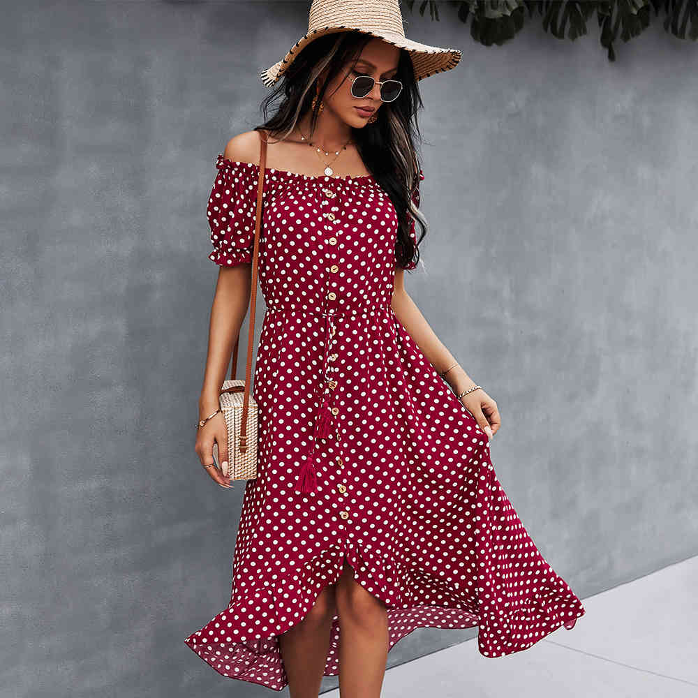 Dot Polka Print Dress Women Tassel Button Off The Shoulder Dress For Woman Sexy Slash Neck Ladies Summer Long Dress 210521, Yellow
Dot Polka Print Dress Women Tassel Button Off The Shoulder Dress For Woman Sexy Slash Neck Ladies Summer Long Dress 210521, Yellow
