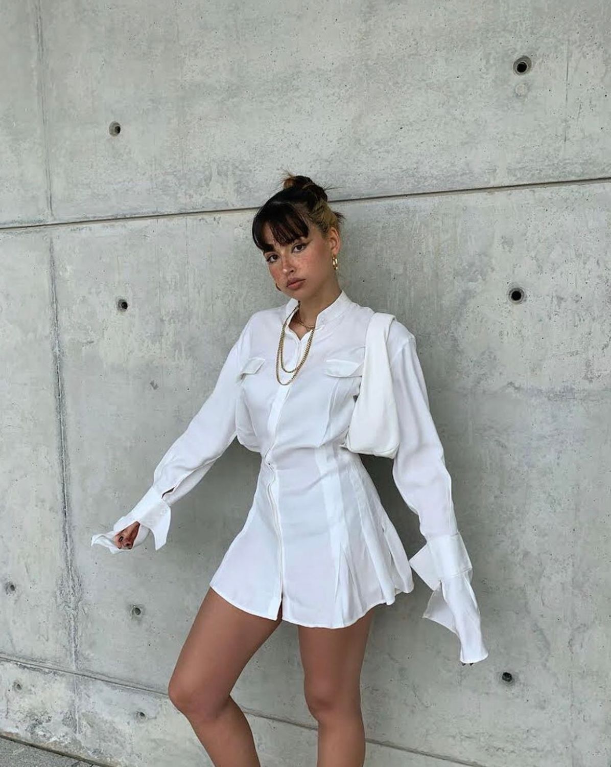 Stylish Stand Collar Side Pleated Ruched Extra Long sleeve Shirt Dress Sexy Women Pockets Slim Waist Mini Short Dresses 210429