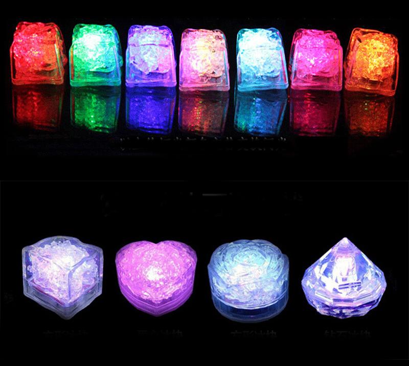 2021 Multicolor Flash Rose Ice Cube Water-Actived Flash Led Light Put Into Water Drink Flash Automatically for Party Wedding Bars Christmas