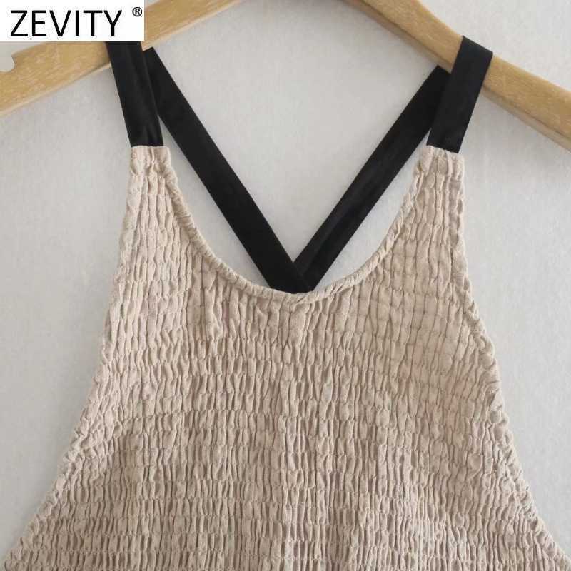 Zevity Women O Neck Elastic Short Smock Blouse French Female Sexy Backless Cross Lace Up Ruffles Shirt Chic Crop Tops LS9273 210603