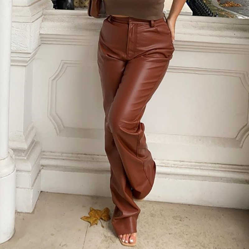 Colysmo PU Leather Woman Pants Zipper Pocket Solid Color Sexy Fitness High Waist Casual Party Trousers Club Goth y2k 210527