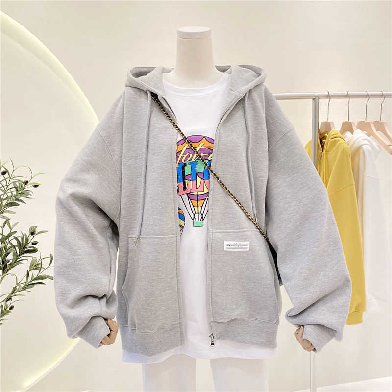 BiggOrange Plus size Pullovers Hoodie Brown Blue Zip Up Sweatshirt Summer Jacket oversize Clothes Vintage Pockets Tops 210816
