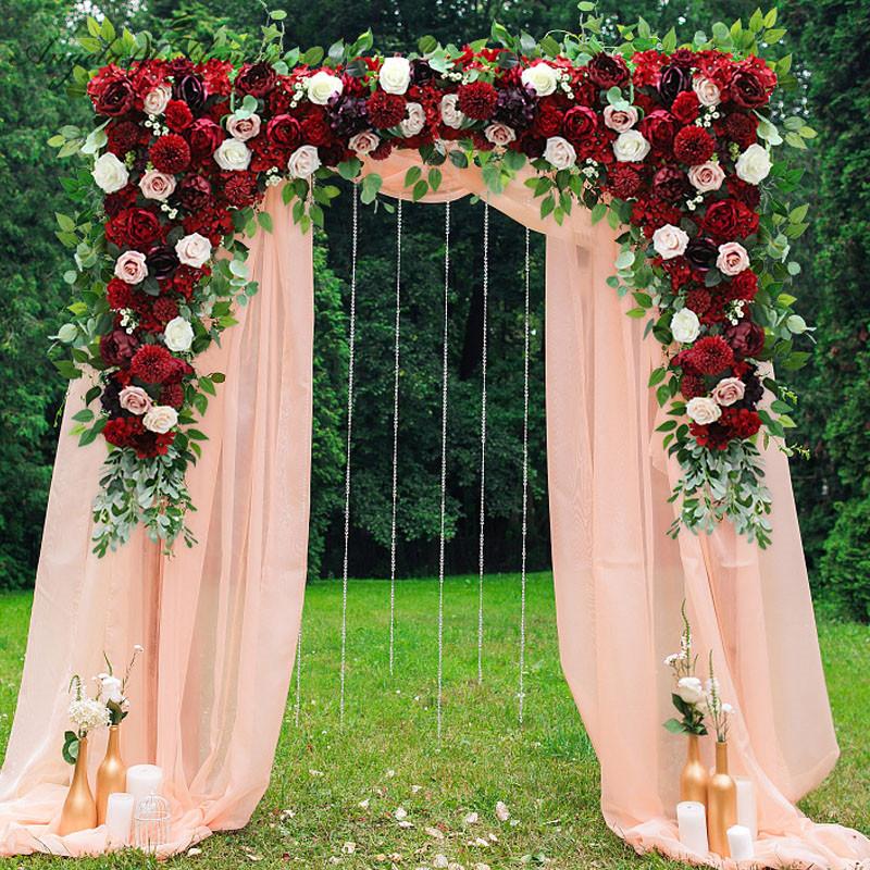 Decorative Flowers & Wreaths 140CM Custom Burgundy Wine Red Artificial Flower Wall Garland Table Centerpiece Wedding Backdrop Decor Party Co