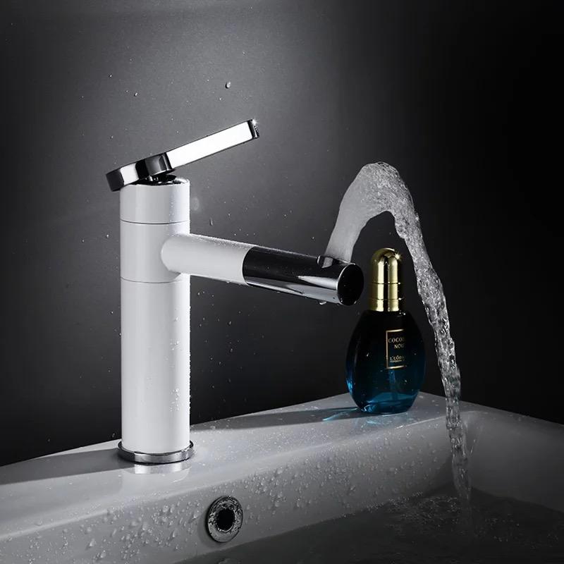 Bathroom Sink Faucets Swivel Spout Brass White And Chrome Finish Faucet Vanity Vessel Sinks Mixer Cold Water Tap D