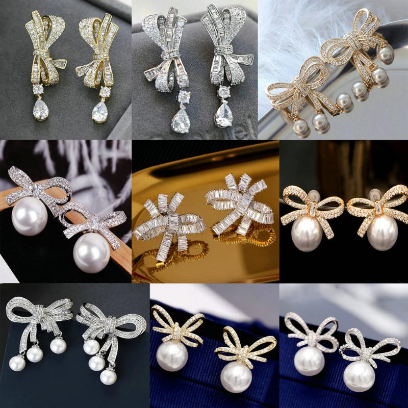 Stud 1pair Mix Styles Bowknot Pearl Earring Studs Cute Cubic Zircon Luxury Fashion Jewelry For Gift, Golden;silver
Stud 1pair Mix Styles Bowknot Pearl Earring Studs Cute Cubic Zircon Luxury Fashion Jewelry For Gift, Golden;silver