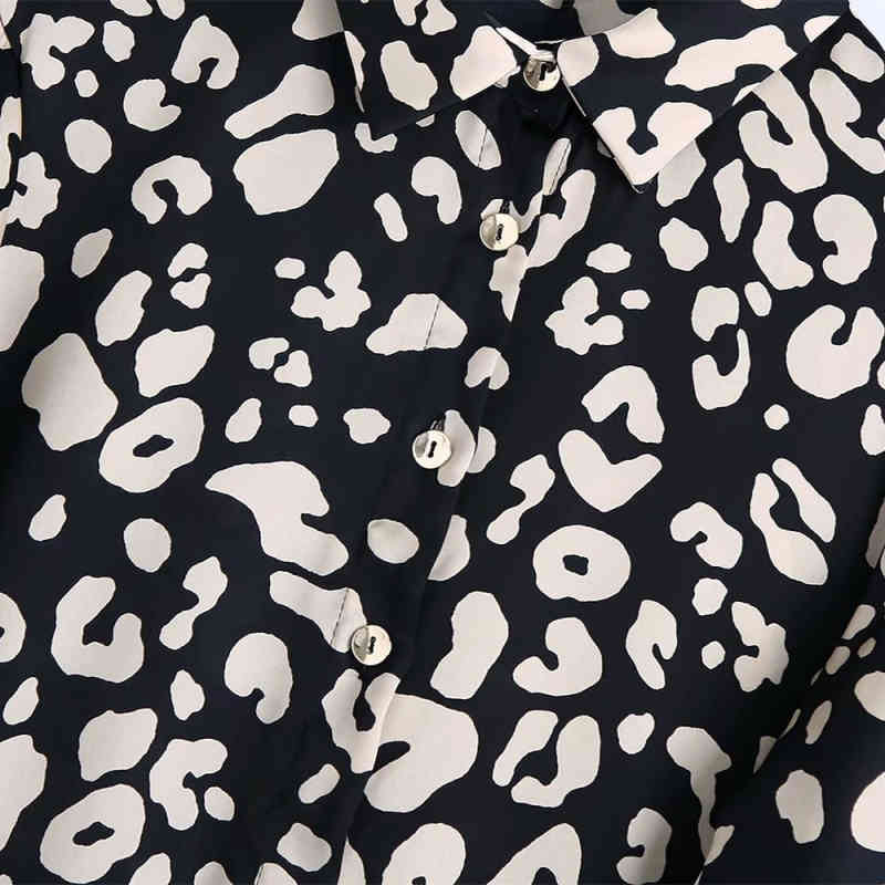 Vintage Woman Black Leopard Satin Sashes Long Dress Spring Fashion Ladies Shirt es Female ELegant Patry 210515