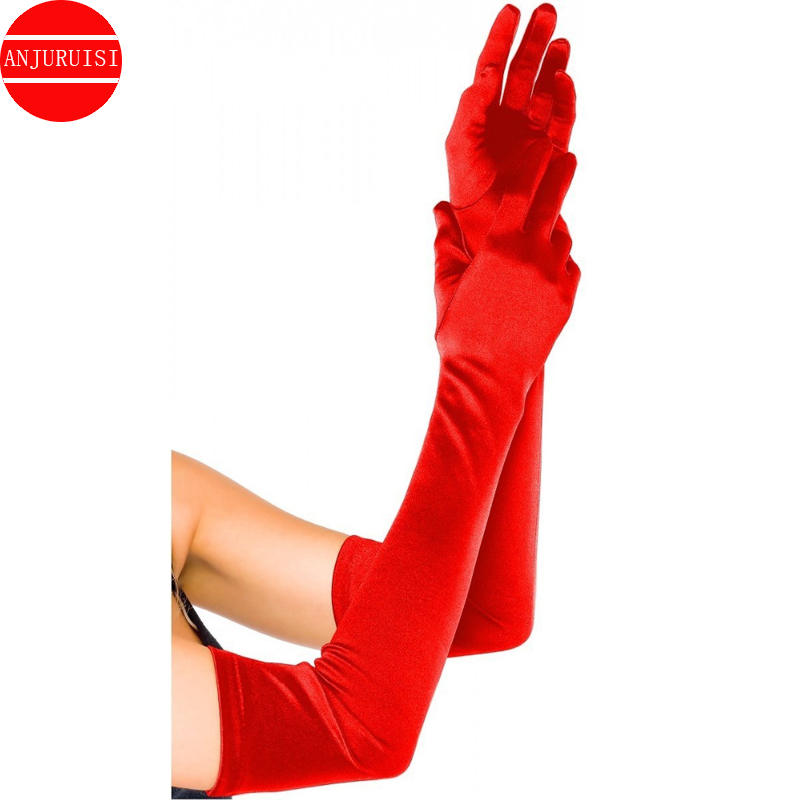 Long Party Dance Gloves Mariage White/Black/Red Finger Satin Boda Opera For Bridal Wedding Accessories