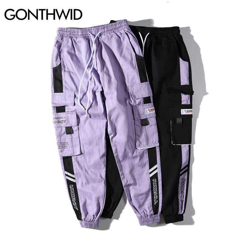 GONTHWID Color Block Cargo Harem Joggers Track Pants Hip Hop Casual Baggy Sweatpants Streetwear Fashion Hipster Pants Trousers 210930
