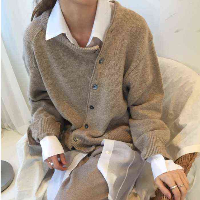Fall Sweater Cardigan Woman Cashmere Sweaters Women Clothes Korean O-Neck Cropped Winter Long Sleeve Kumper oversized Wool 211117