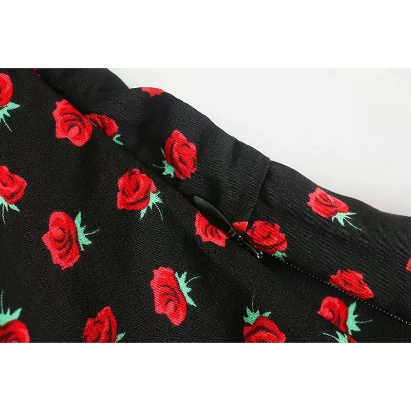 Vintage France Summer Rose Flower Print Spaghetti Strap Short Dress Retro Sexy Women Back Elastic Ruched Sling Dresses Holiday 210429