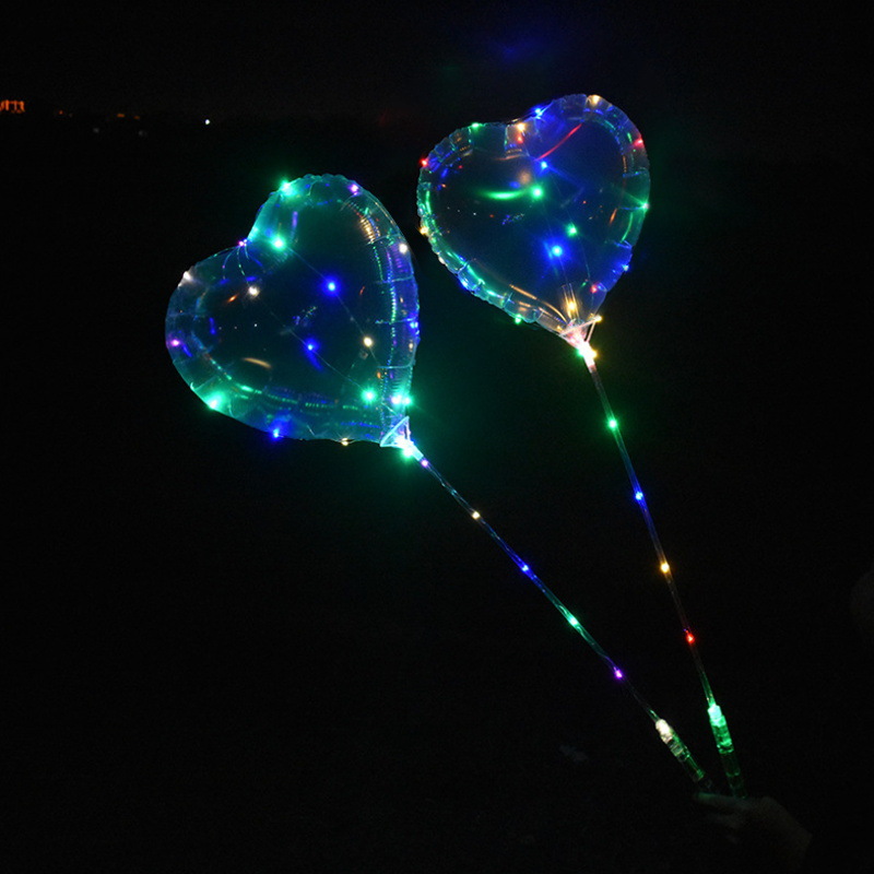 Party Decoration Heart-shaped LED Large Size Bobo Balloon With 13.8 Inch Tow Bar Valentine's Day String Lights Balloons Colorful