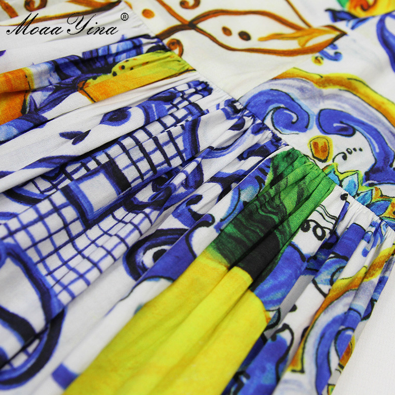 Fashion Runway Custom Summer Cotton Dress Women's High Quality Painted Pottery Printed Bow Spaghetti Strap Party 210524