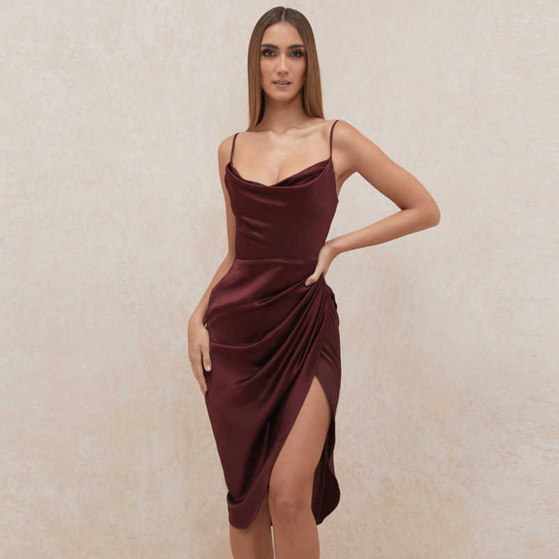 DEAT Women Sling Slim Split Dress Slash Neck Sleeveless Arrivals Lady Sexy Temperamnet Fashion Spring Summer 11D1112 210709