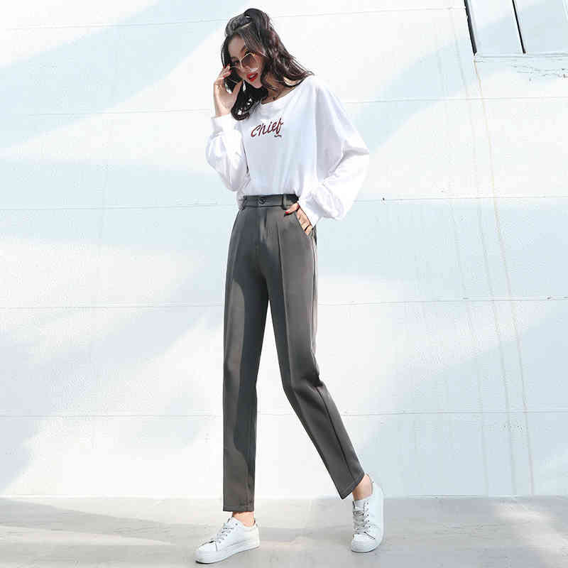 Women Suit Pants Spring Summer Female Casual Elastic Waist Formal Harem Pant Straight Trousers Office Lady 210514