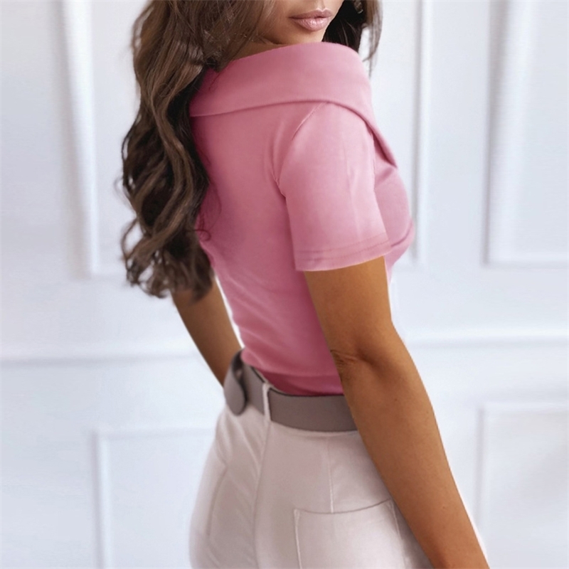 Sexy Slim T Shirt Women Summer Casual V-Neck Cross Patchwork Short Sleeve Female Tshirt Solid Streetwear Pullover Tops 210522