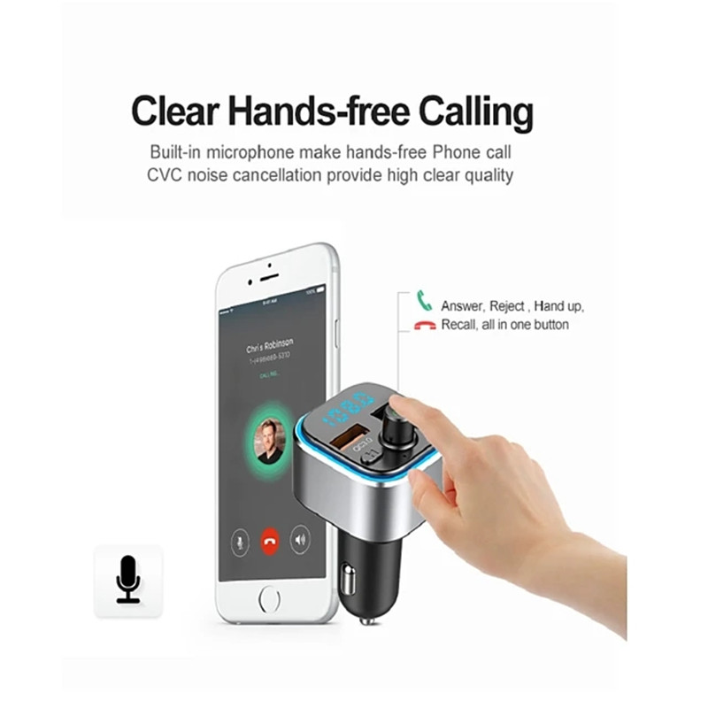 Fast Car Chargers USB Bluetooth Wireless FM Radio Transmitter Adapter HandsFree Calling 6 Colors LED Backlit With QC3.0 Charging Supports TF Card & U 