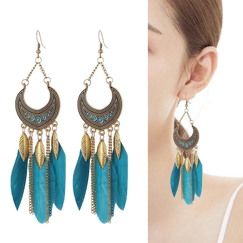 Stud Creative Personality Fan-shaped Chain Mixed Color Feather Female Leaf Tassel Bohemian Earrings Wholesale Multicolor Optional
Stud Creative Personality Fan-shaped Chain Mixed Color Feather Female Leaf Tassel Bohemian Earrings Wholesale Multicolor Optional