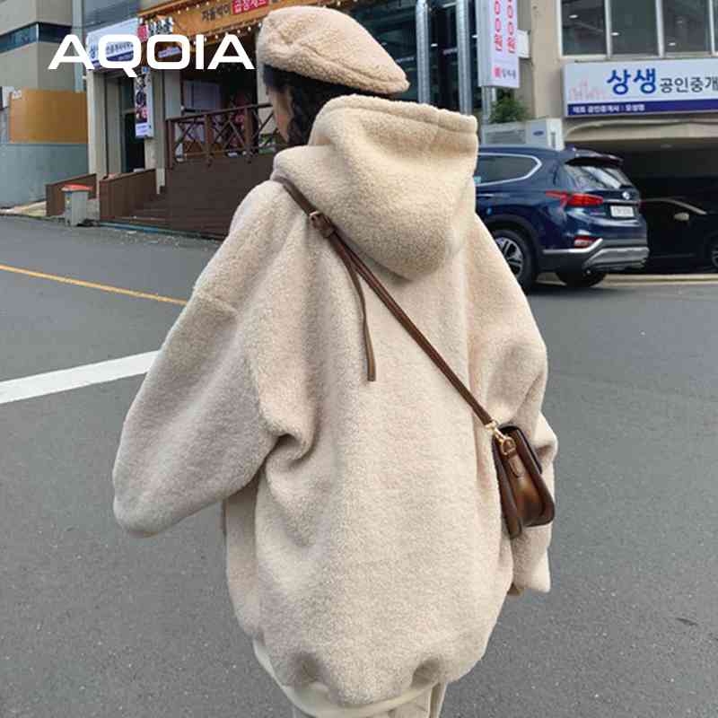 Autumn Chic Korean style Letter embroidery Women's Hoodies Warm Sweatshirt Casual INS Oversize Solid Color Female Pullovers 210521