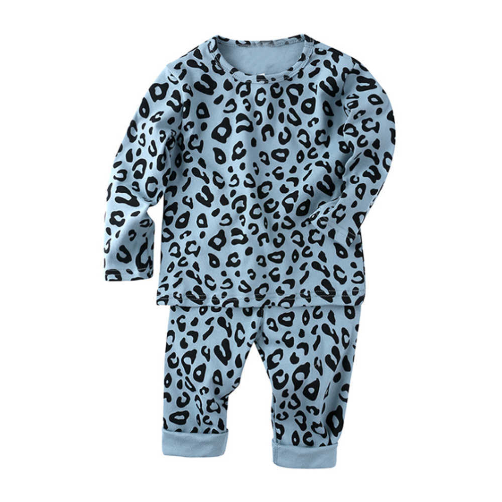Mudkingdom Kids Pajamas Autumn Long Sleeve Sleeping Clothing Set Leopard High Waist Boys Girls Pajama 210615