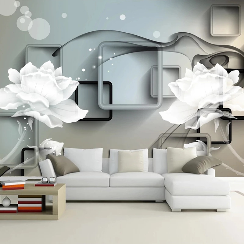 Custom Photo Wall Home Decor Modern 3D Flowers Square Grid Fresco Living Room Sofa TV Background Art Mural Waterproof