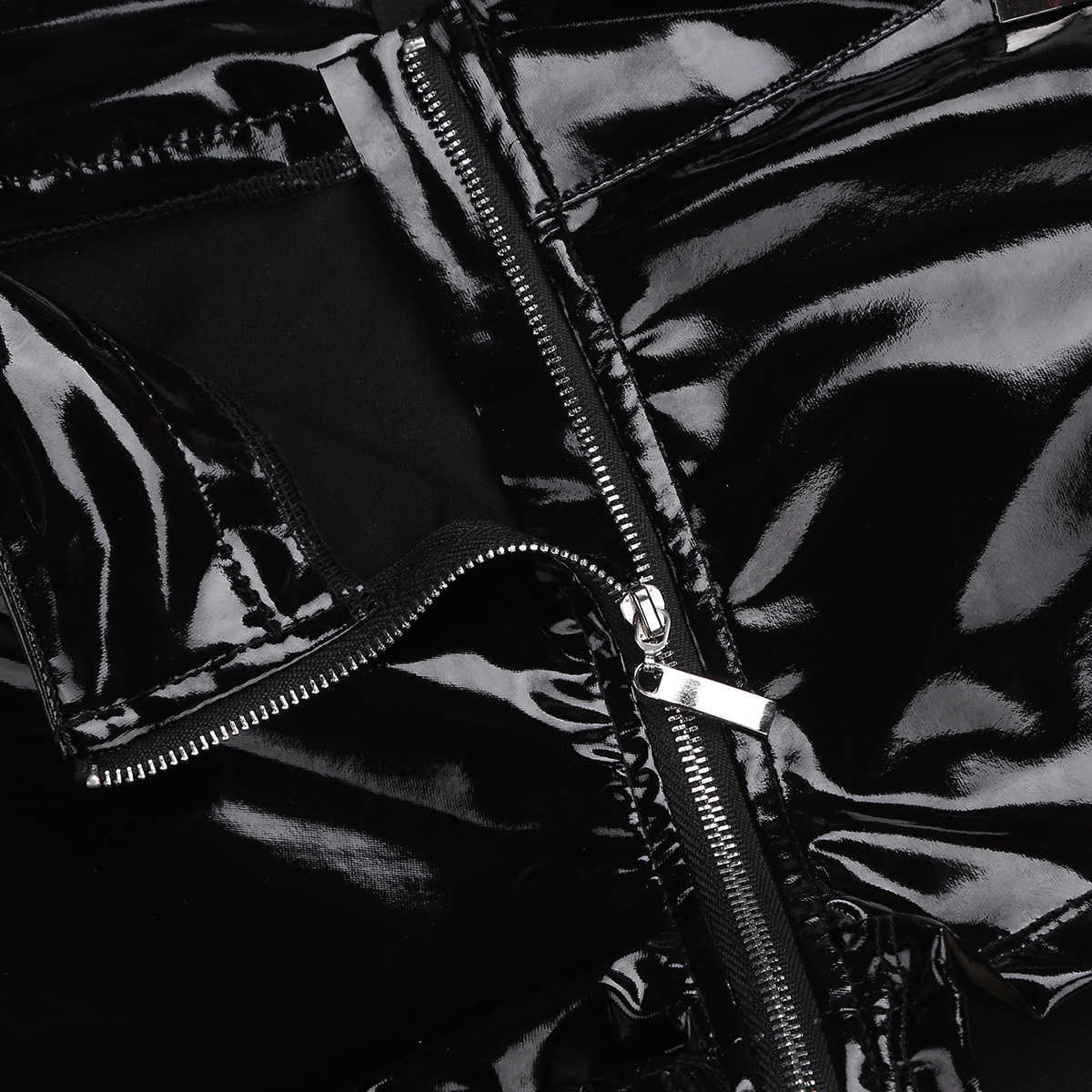 Women Pole Dance Booty Shorts Black Wetlook PVC Leather Boxershorts Sexy Zippered Open Crotch Festival Rave Micro Minishorts 210611