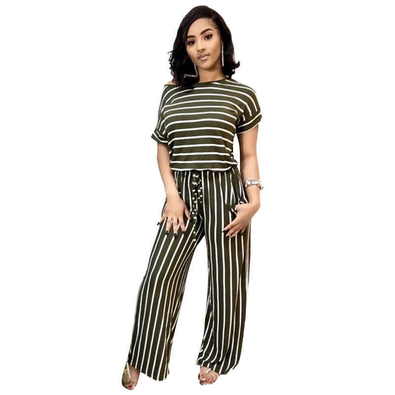 Designer Ladies fashion spring and summer plus size ladies stripes striped printed knitted stretch women's Jumpsuit