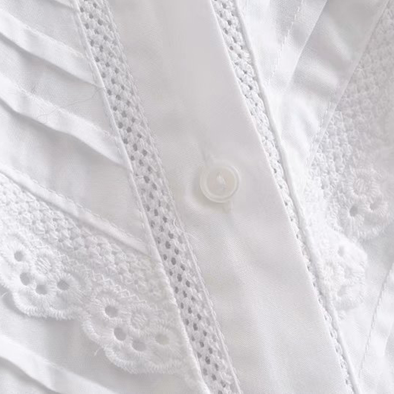 Chic Elegant Long Sleeve Button Up Women Shirt style Lace Mandarin Collar Ladies white Blouse Spring Female Clothing 210521