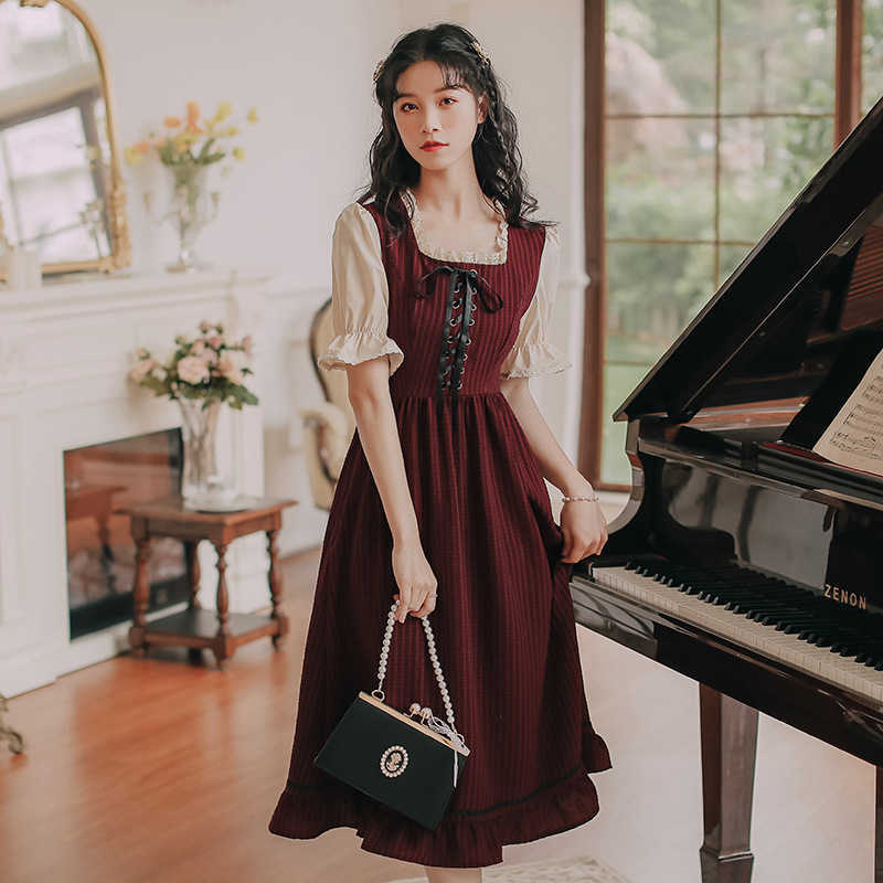 Temperament Short Sleeve Vintage Dresse French Style Elegant Vestido Feminino Preppy Style Sweet Fresh 210525