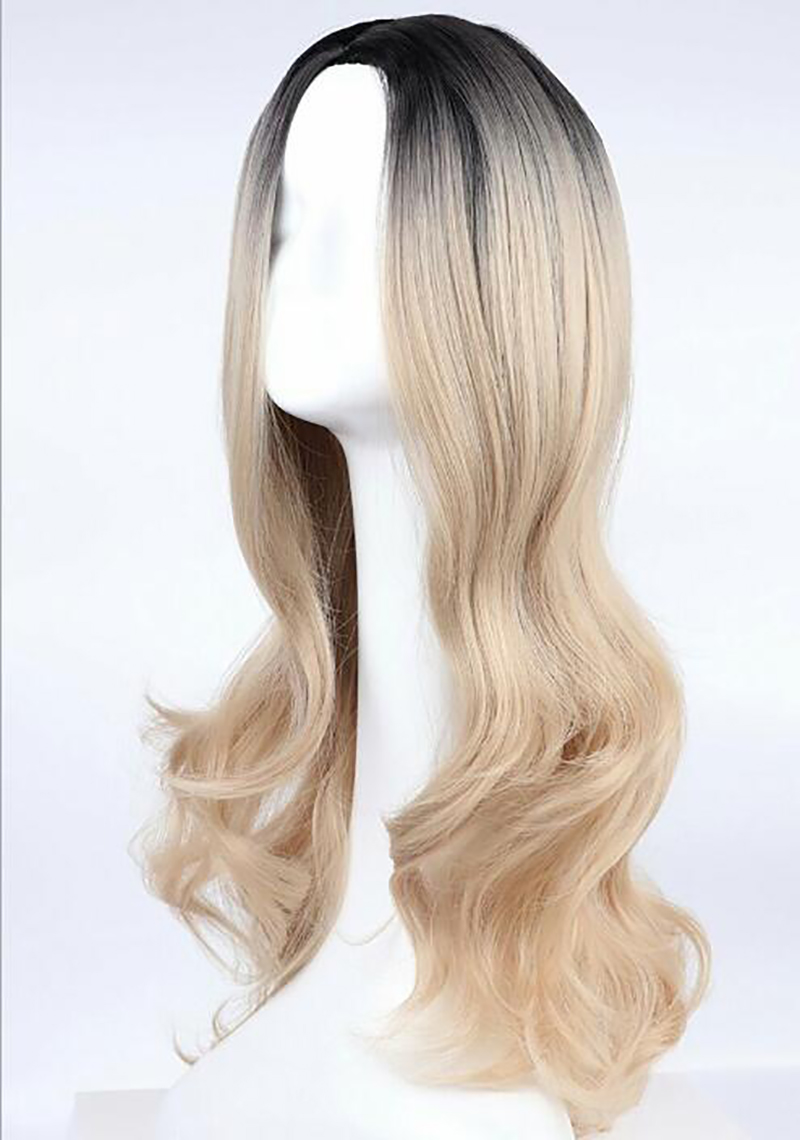 New Fashion Long Blond Wave Dark Root Ombre Synthetic Straight wig women's Hair wigs for life Cosplay