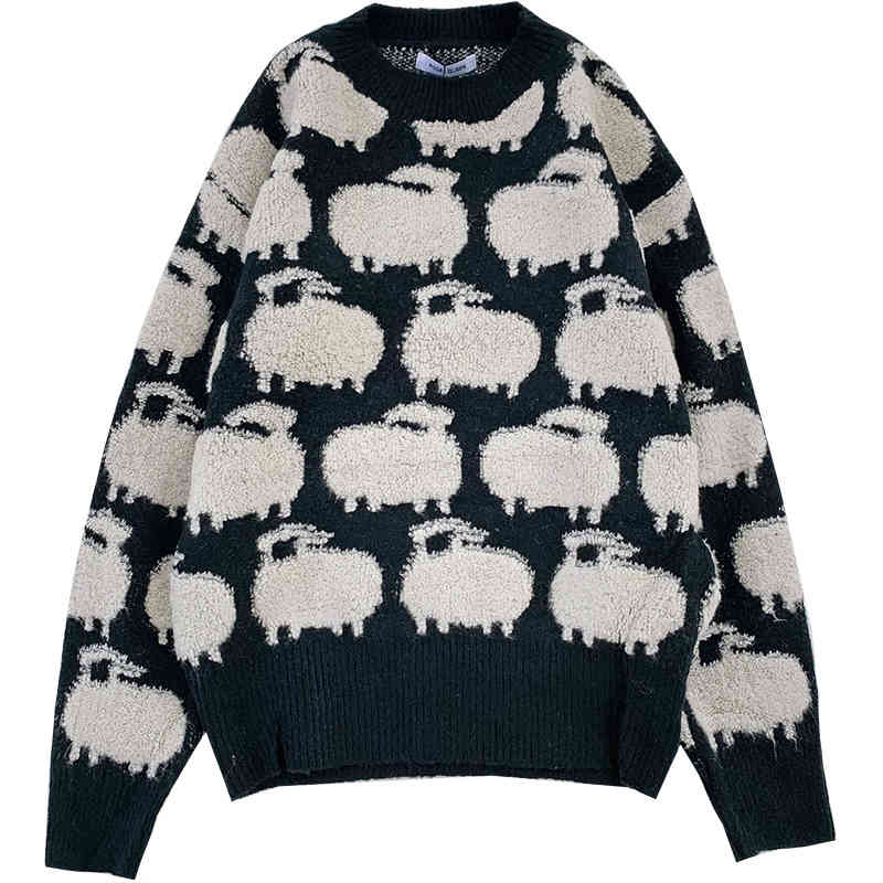 Kimutomo Cute Sheep Jacquard Sweater Women Warm Spring Autumn Chic Korean Girls O-neck Wild Long Sleeve Tops Knitwear 210521