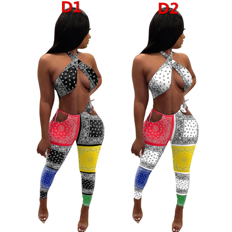 Designer 2023 Women Two piece pants Designer Clothes Slim Tracksuits Solid Colour Halter Casual Fashion Suit Outfits